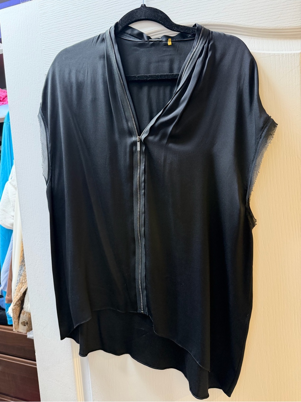 Elie Tahari Black Zip-Front Draped Blouse